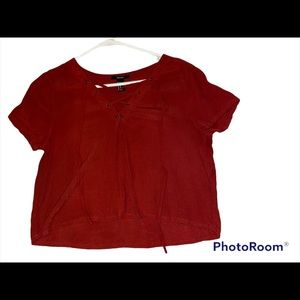 Forever 21 cropped top Tie Up Dark Red Medium Loose V-Neck